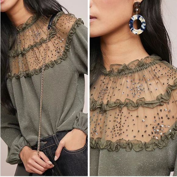 RARE Ranna Gill Anthropologie Bowen Ruffle Top NWT Medium - Picture 6 of 10